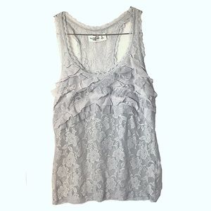 Abercrombie & Fitch Light Gray Floral Lace Ruffle Racerback Tank Top NWT Size M